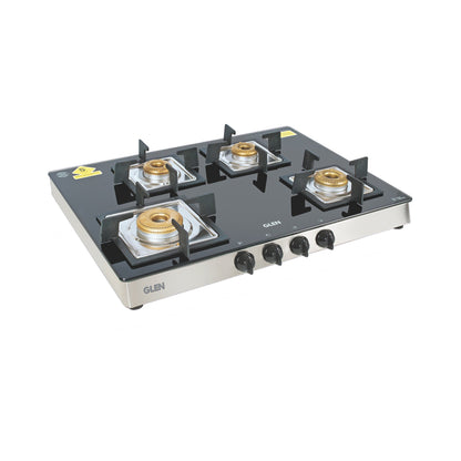 4 Burner Glass Gas Stove 1 High Flame 3 Forged Brass Burner 70 CM (1048 GT SQFB)