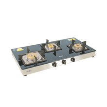 3 Burner Glass Gas Stove with High Flame Forged Brass Burner (1038 SQ GT FB) - Manual/Auto Ignition