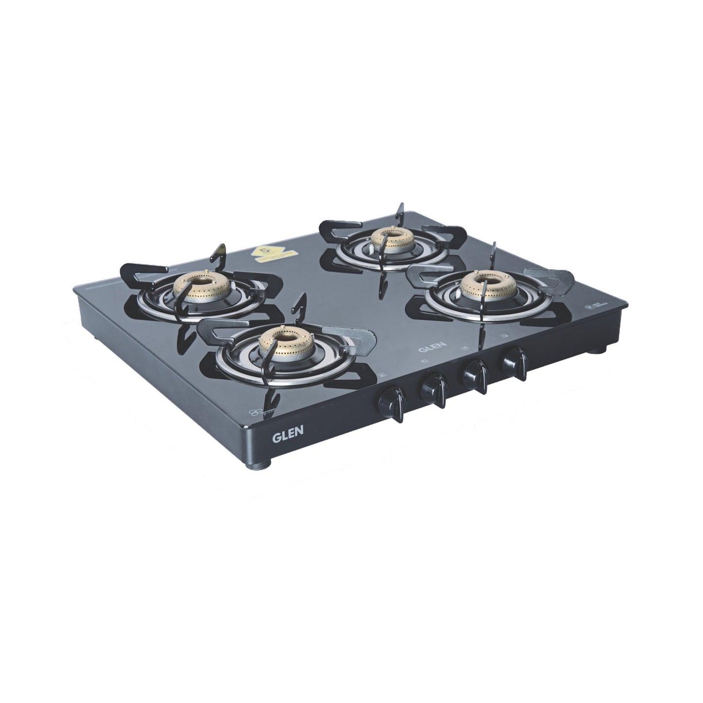4 Burner Glass Gas Stove with Forged Brass Burner 60 CM Black (1041 GT FB BL)