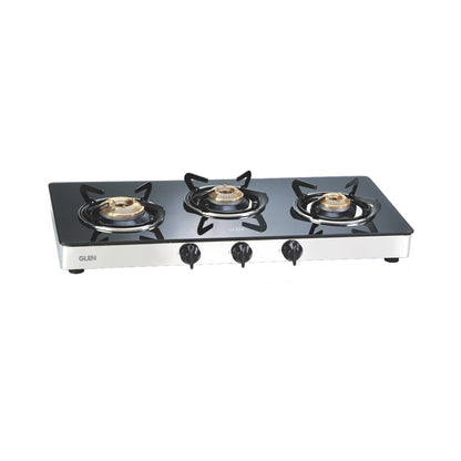 3 Burner LPG Glass Gas Stove with Brass Burner - 1031 GT BB
