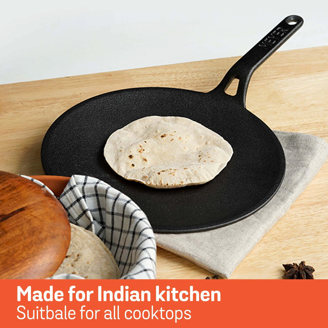 Meyer Cast Iron 2pcs Set (26cm Curved Roti Tawa + 28cm Flat Dosa Tawa)