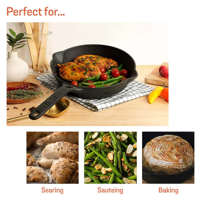 Meyer Pre-Seasoned Cast Iron 2pcs Set (20cm Frypan/Skillet + 28cm Flat Dosa Tawa)
