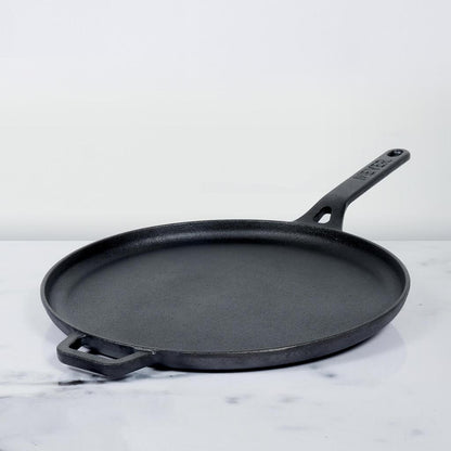 Meyer Pre-Seasoned Cast Iron Flat Dosa Tawa, (24cm/28cm), Black