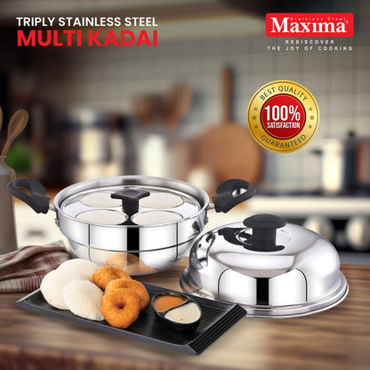 Maxima Triply Stainless Steel Multi Kadai, 20cm (Induction Friendly)