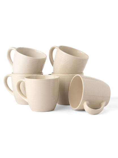 Claycraft Horizon Pebble Ivory Coffee & Tea Mugs Set of 6 (210 ml)