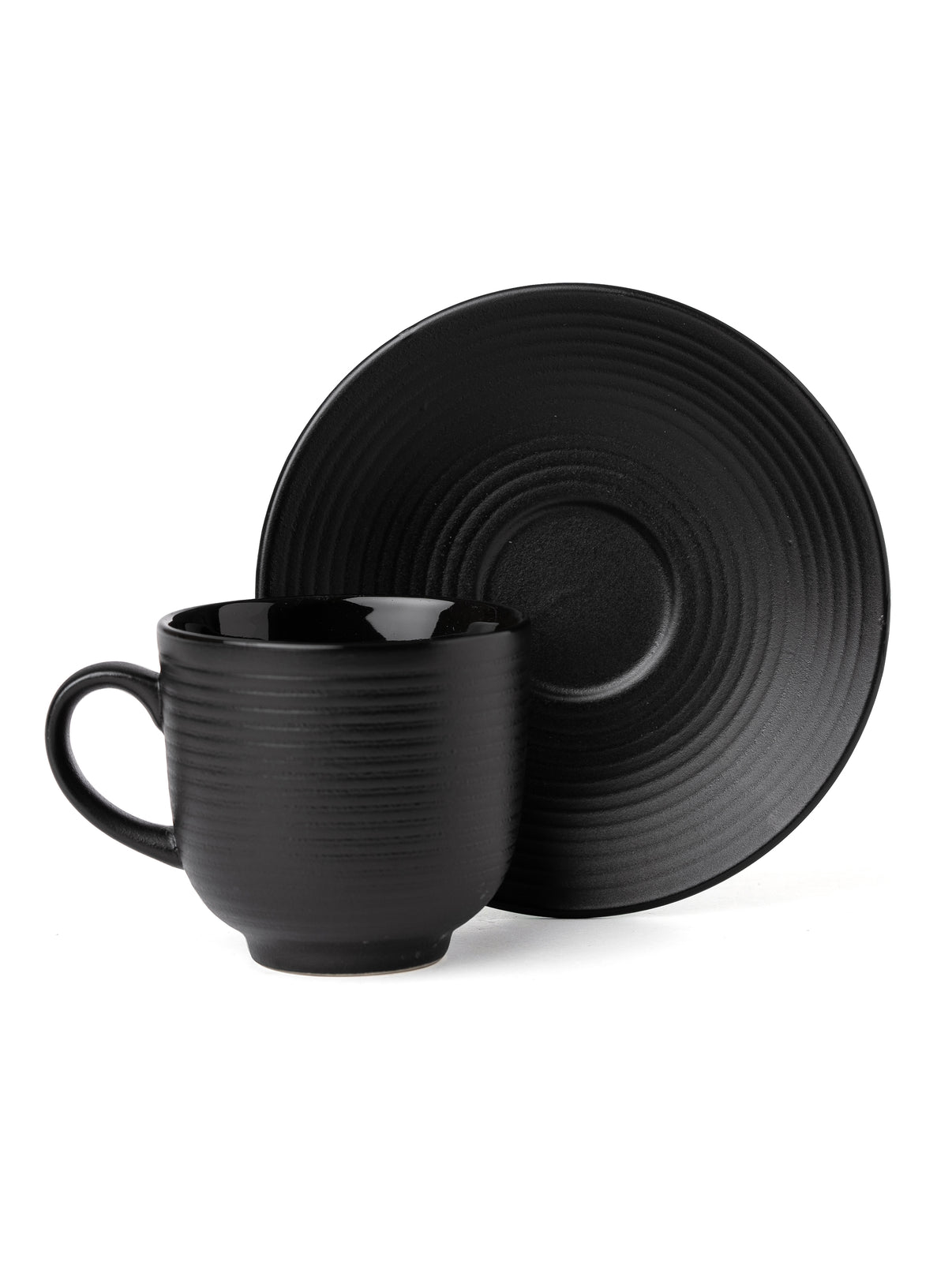 Claycraft Horizon Pebble Black Cup & Saucer, Set of 12 (6 Cups + 6 Saucers) (220 ml)