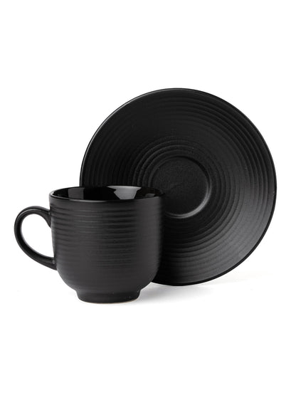 Claycraft Horizon Pebble Black Cup & Saucer, Set of 12 (6 Cups + 6 Saucers) (220 ml)
