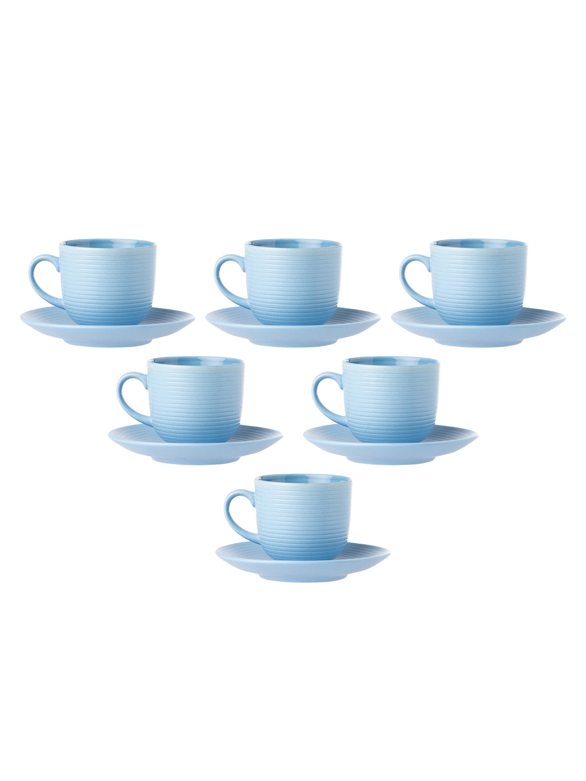 Claycraft Horizon Pebble Light Blue Cup & Saucer, Set of 12 (6 Cups + 6 Saucers) (220 ml)