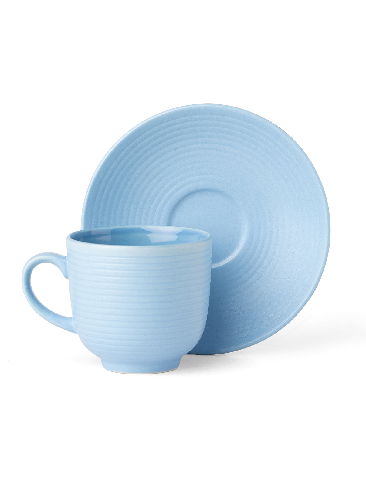 Claycraft Horizon Pebble Light Blue Cup & Saucer, Set of 12 (6 Cups + 6 Saucers) (220 ml)