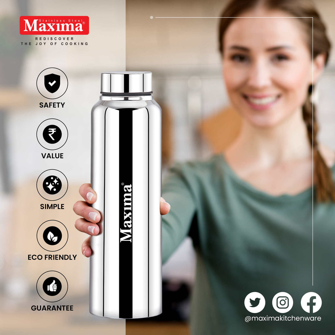 Maxima Primo Stainless Steel Water Bottle Matte Finish (Available in 3 Sizes)