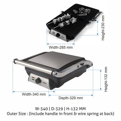 Electric Contact Grill & Sandwich Maker with 180-degree opening, Non-Stick Plates, 2000w - Silver (3031)