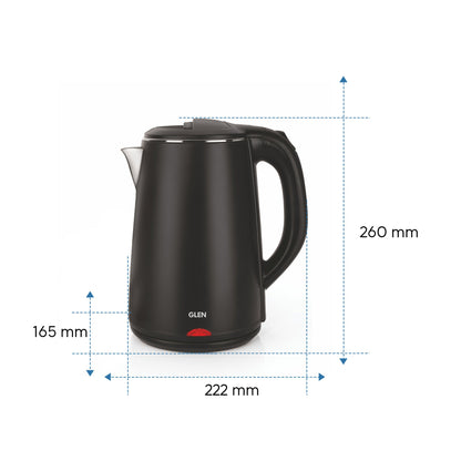 GLEN Electric Kettle 1.8 Litre Plastic Clad Stainless Steel | 360° Rotation Base, Auto Shutoff, 1500 W (SA-9007BLACK)
