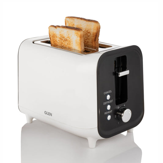 GLEN Electric Auto Pop-up 2 Slice Toaster, 750W, 6 Level Browning Control, Removable Crumb Tray - White SA3014