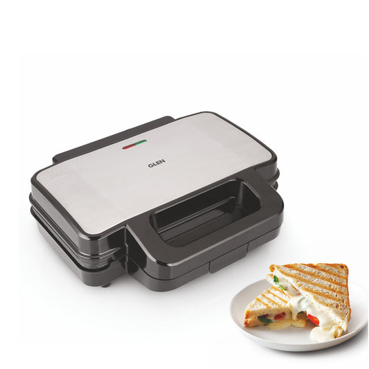 GLEN Electric Jumbo Multi Snack Maker with 3 sets of Sandwich, Grill & Waffle Non-Stick Plates, 1000W - (SA3023JMSM)