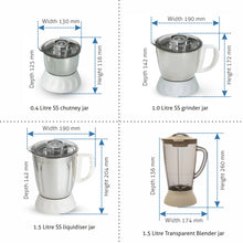 Mixer Grinder 750W 100% Copper Motor, 1 Transparent Jar, 3 Stainless Steel Jars, - White (4022 PLUS)