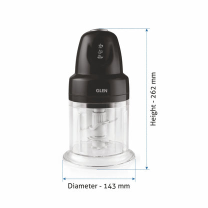 Electric Vegetable Chopper, 2 Stainless Steel Blade, Whisking Disc 0.5 Litres Bowl, 200W - Black (4043 Turbo)