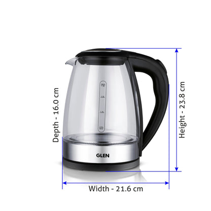 Electric Glass Kettle 1.8 Litre with 360B0 Rotational Base, Auto Shut-off, 2000 W - White (9012)