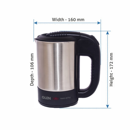 Electric Travel Kettle 0.5 Litre Stainless Steel 2 Plastic cups, Auto Shut-off 1000 W -Silver and Black (9013)