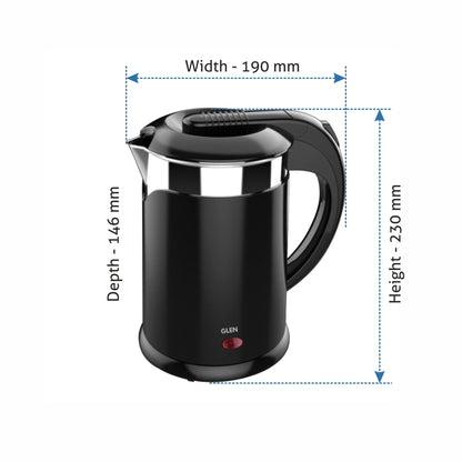 Electric Kettle Plastic Clad Stainless Steel  with 360B0 Rotational Base 1.2 Litre 1350 W - Black (9015 DX)