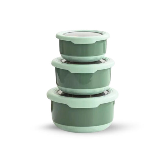 KAIROS Space Saver Container Set of 3 (1200 ml +730 ml +420 ml)| Premium Airtight Stainless Steel Container Set | Containers for schools & offices