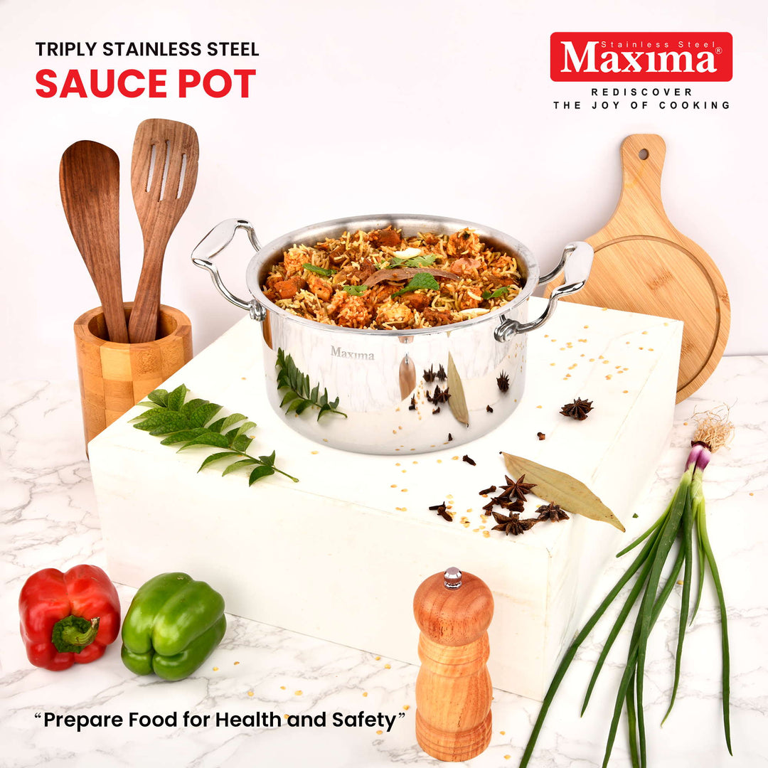 Maxima Triply Stainless Steel Sauce Pot with lid (Induction Friendly)