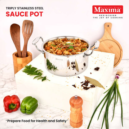 Maxima Triply Stainless Steel Sauce Pot with lid (Induction Friendly)