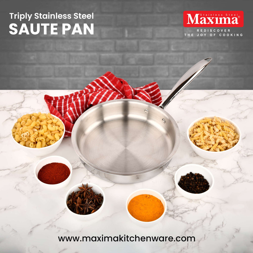 Maxima Triply Stainless Steel Saute Pan With Lid (Induction Friendly)