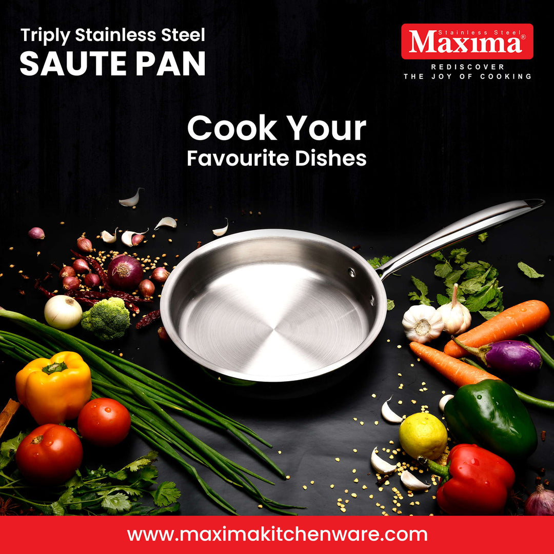 Maxima Triply Stainless Steel Saute Pan With Lid (Induction Friendly)