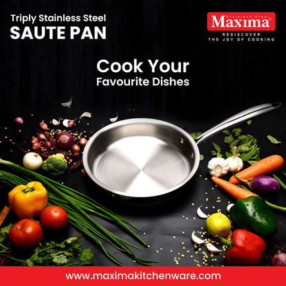Maxima Triply Stainless Steel Saute Pan With Lid (Induction Friendly)