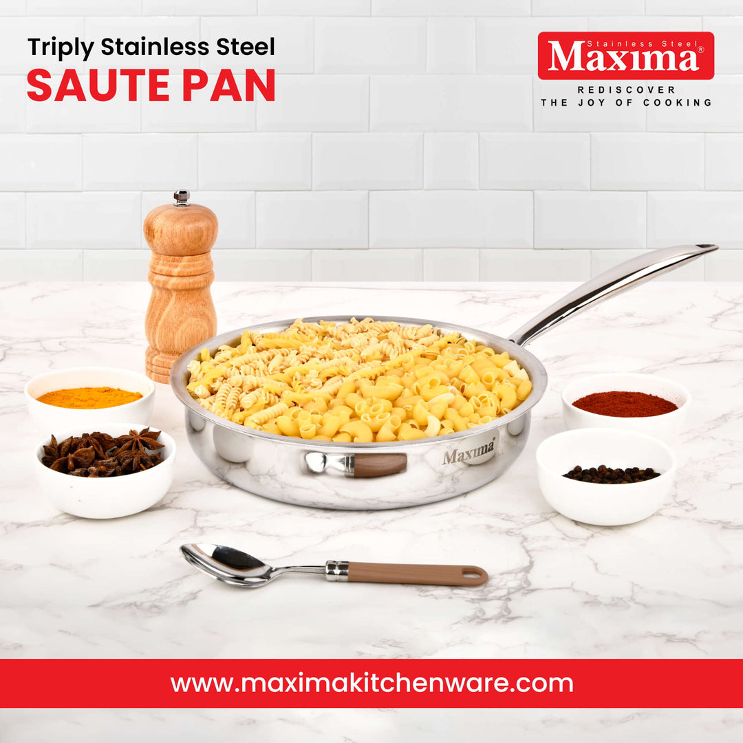 Maxima Triply Stainless Steel Saute Pan With Lid (Induction Friendly)