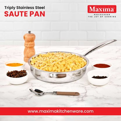 Maxima Triply Stainless Steel Saute Pan With Lid (Induction Friendly)