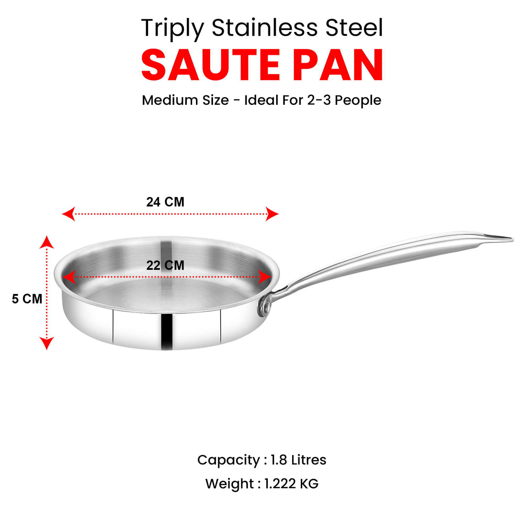 Maxima Triply Stainless Steel Saute Pan With Lid (Induction Friendly)