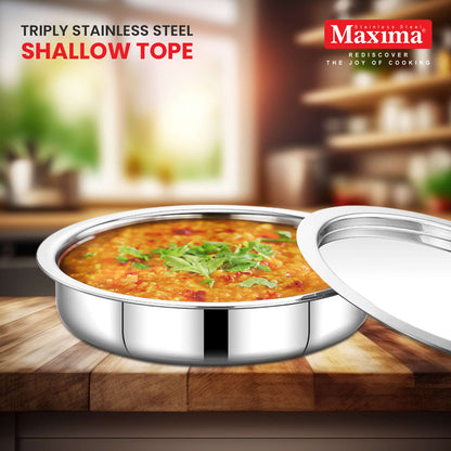 Maxima Triply Stainless Steel Shallow Tope with Lid (Induction Friendly)