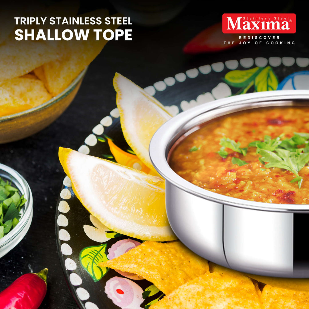 Maxima Triply Stainless Steel Shallow Tope with Lid (Induction Friendly)