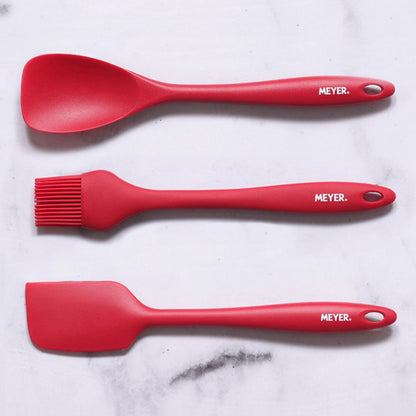 Meyer Silicone Accessories 3 pcs set - (Spatula + Turner + Brush), Red