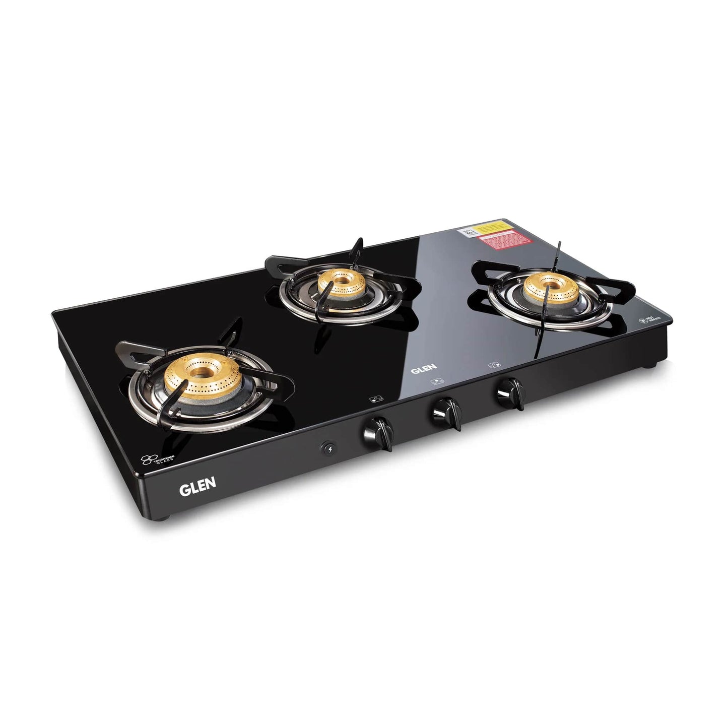 3 Burner Glass Gas Stove with High Flame Brass Burner - Manual/Auto Ignition (1038GTBBBL)