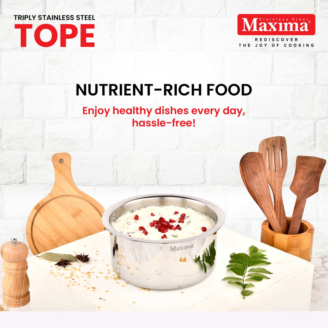 Maxima Triply Stainless Steel Tope with Lid | Induction Friendly