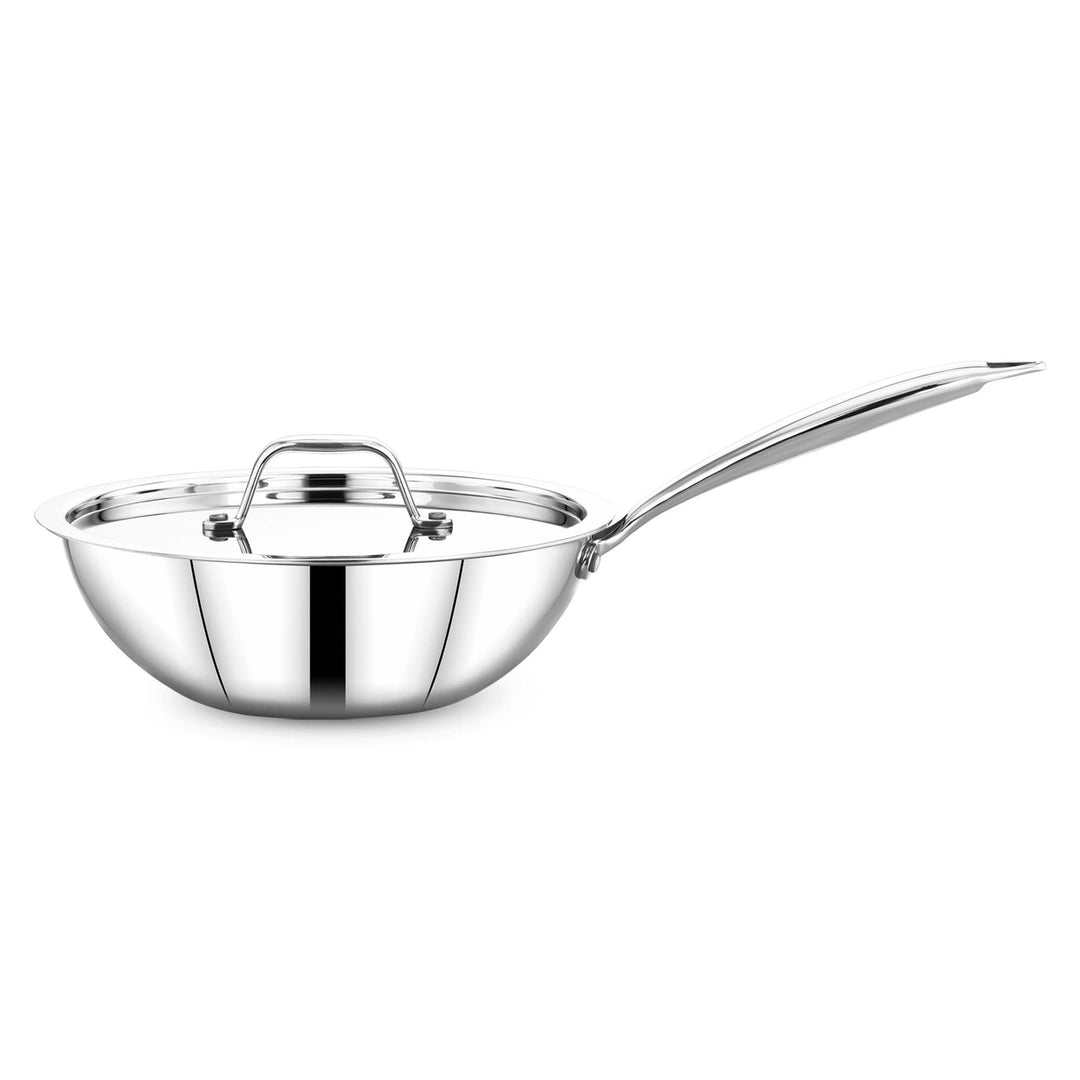 Maxima Triply Stainless Steel Wok Pan with Lid (Induction Friendly)