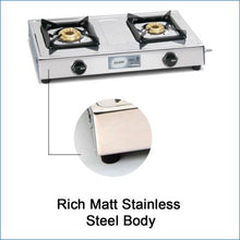 2 Burner Stainless Steel  Gas Stove with Brass Burner (1020 SS BB)