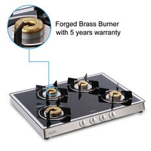 4 Burner Glass Gas Stove Mirror Finish 1 High Flame 3 Forged Brass Burner 70 CM (1048 GT FBM)