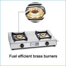 2 Burner Stainless Steel  Gas Stove with Brass Burner (1020 SS BB)