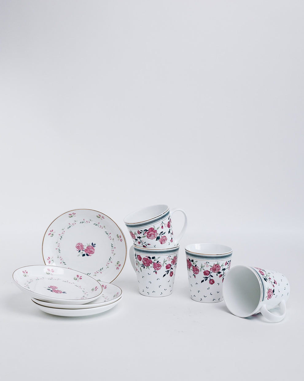 Claycraft Magique by The Wishing Chair x Clay Craft, Portrait of a Rose Zing Coffee Mug with Dessert Plates Set of 8 Pcs (4 Mugs + 4 Plate)