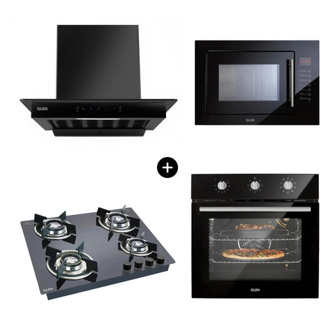 Built-In-Oven (BO-651MRTBL) + Glen Built-in-Microwave (MO-675) + Built In HobTop (BH1064ROHTDB) + Cooker Hood (CH6062SLBLAC60)