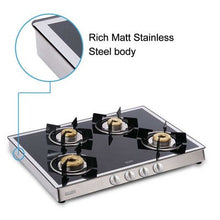4 Burner Glass Gas Stove Mirror Finish 1 High Flame 3 Forged Brass Burner 70 CM (1048 GT FBM)