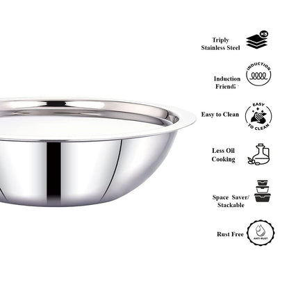 Maxima Kitchenware Triply Stainless Steel Tasla with Lid