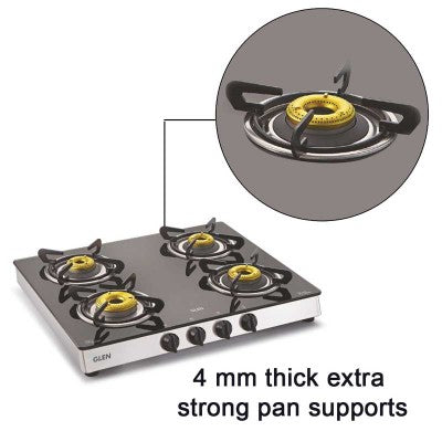 4 Burner Glass Gas Stove 1 High Flame 3 Forged Brass Burners 60 CM (1042 GT FB)