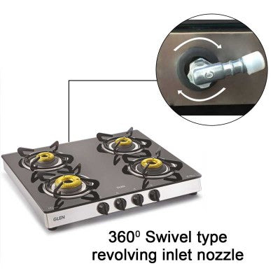 4 Burner Glass Gas Stove 1 High Flame 3 Forged Brass Burners 60 CM (1042 GT FB)