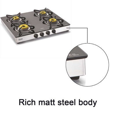 4 Burner Glass Gas Stove 1 High Flame 3 Forged Brass Burners 60 CM (1042 GT FB)