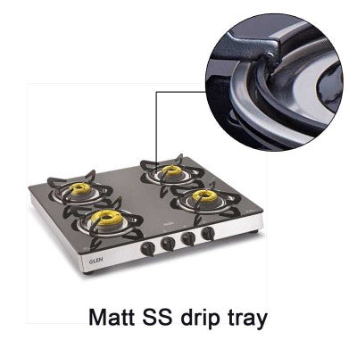 4 Burner Glass Gas Stove 1 High Flame 3 Forged Brass Burners 60 CM (1042 GT FB)