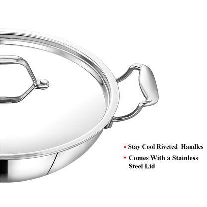 Maxima Triply Stainless Steel Kadai with Lid (Induction Friendly)